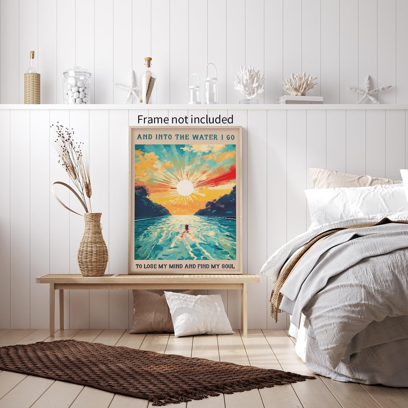MWZUPQ Sunrise Sunset landscape Posters Abstract Ocean Painting Wall Art Into The Water I Go To Lose My Mind And Find My Soul Prints 12X16 inch Unframed Inspirational affirmation Gift