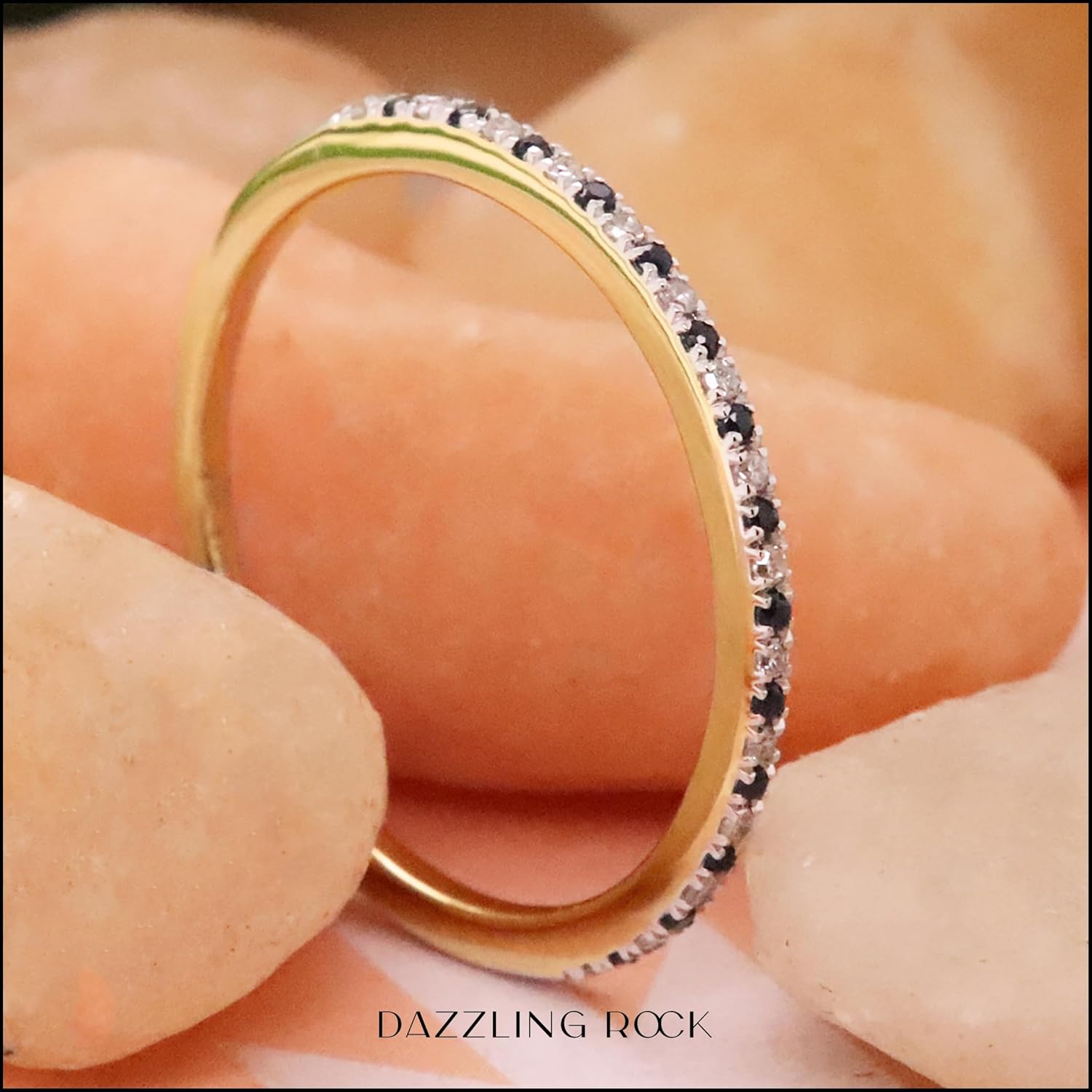 Dazzlingrock Collection Round Blue Sapphire and White Natural Diamond Half Eternity Bridal Wedding Band Ring for Women in Real Solid Gold