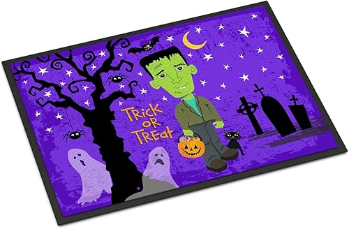 Caroline's Treasures VHA3021JMAT - Tapete de Halloween Frankie Frankenstein de 24 x 36 pulgadas, tapete para puerta delantera, para interiores y