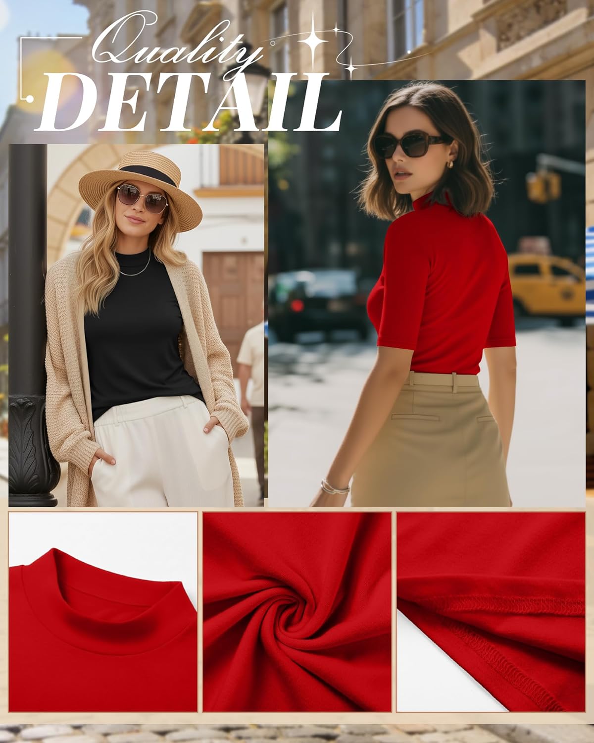 Ficerd 2 Pack Women's Mock Turtleneck T Shirts, Half Sleeve Business Casual Tunic Tops Slim Fit Summer Basic Dressy Tee Shirt - Image 5