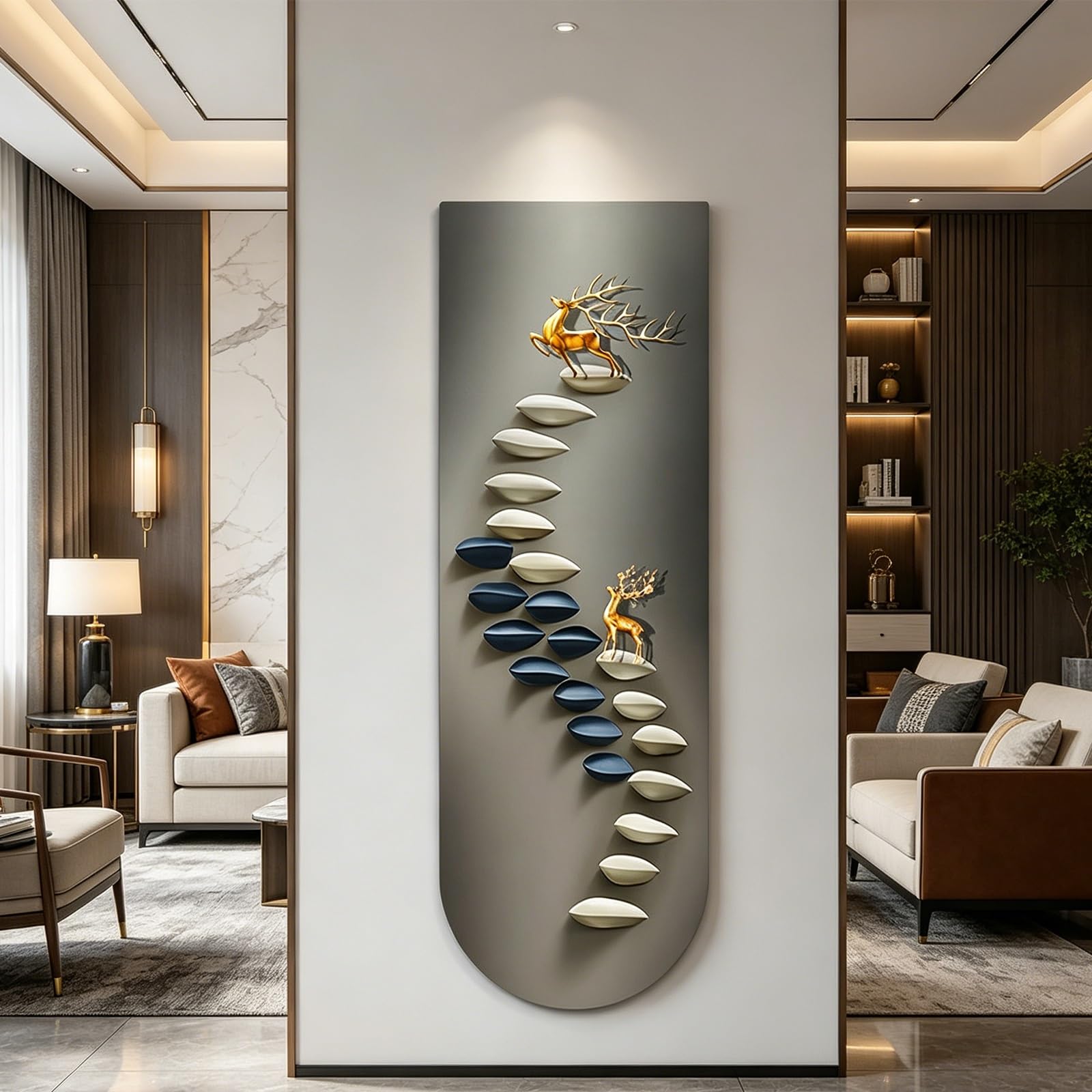PGZMDTWI 3D Wall Art with Crystal Porcelain, Lighted Sandstone Decor for Living Room Entryway Modern LED Wall Sculpture(BY2325,50 * 150cm 9.7 * 59.1in)