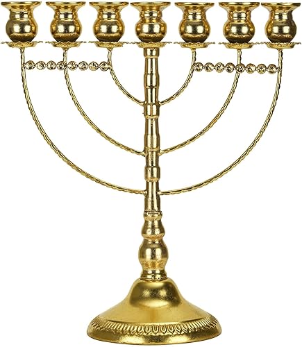Portavelas de oro con 7 ramas de menorás, portavelas Kwanzaa, portavelas para Hanukkah, Kwanzaa, Shabat, Templo de Jerusalén