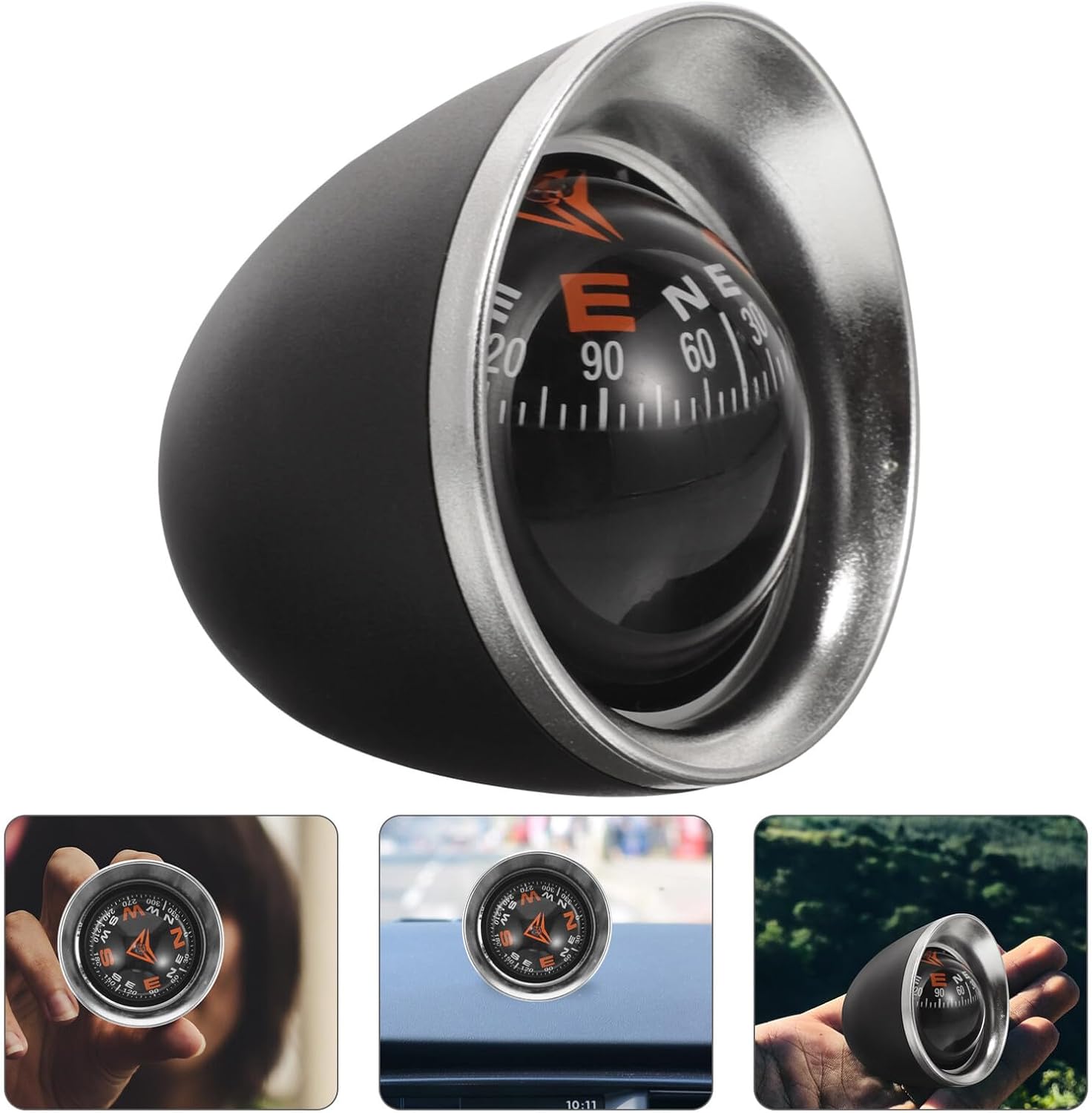 Car Dashboard Compass Ball for Vehicle Navigation, Multi-use Navigation Direction Compass with Adhesive Base for Car, Truck, Boat Interior Accessories