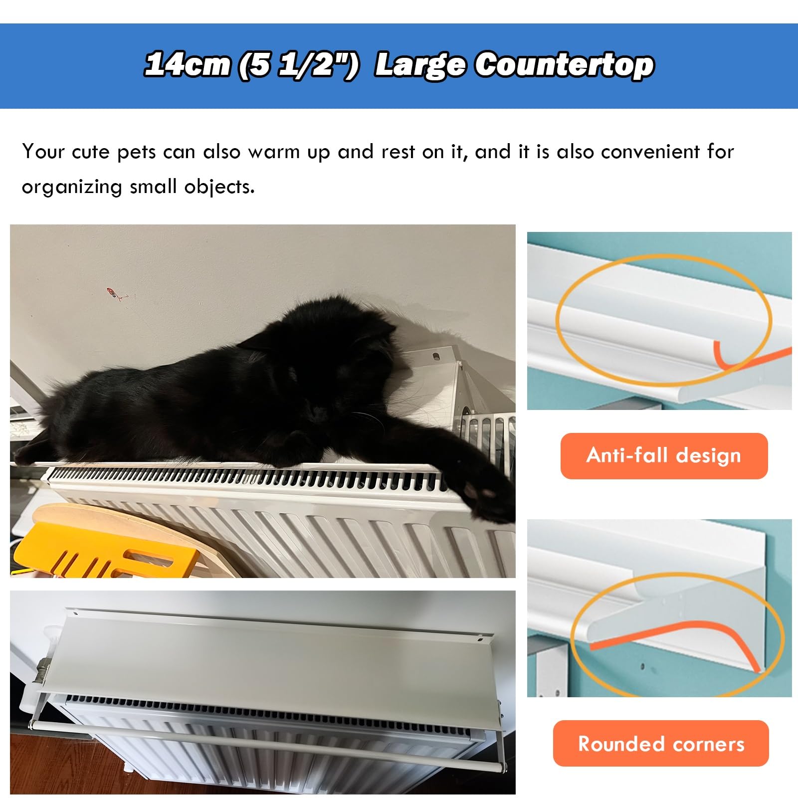 Générique Tablette De Radiateur, Cache Radiateur Blanche Sans Perçage, Etagere Radiateur Anti-Poussière Pour Radiateur, Housse De Radiateur Universelle Anti-Fumée(45cm