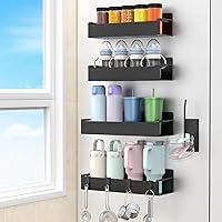 HuggieGems Magnetic Fridge Water Bottle Holder for Stanley Tumblers - 4 Pack Black Cup Organizers with Hooks & Lids