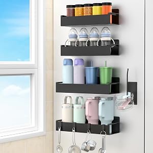 Magnetic Water Bottle Holder for Refrigerator Cup Holder Organizer for Stanley and Tumbler for Kitchen 4 Pack Black