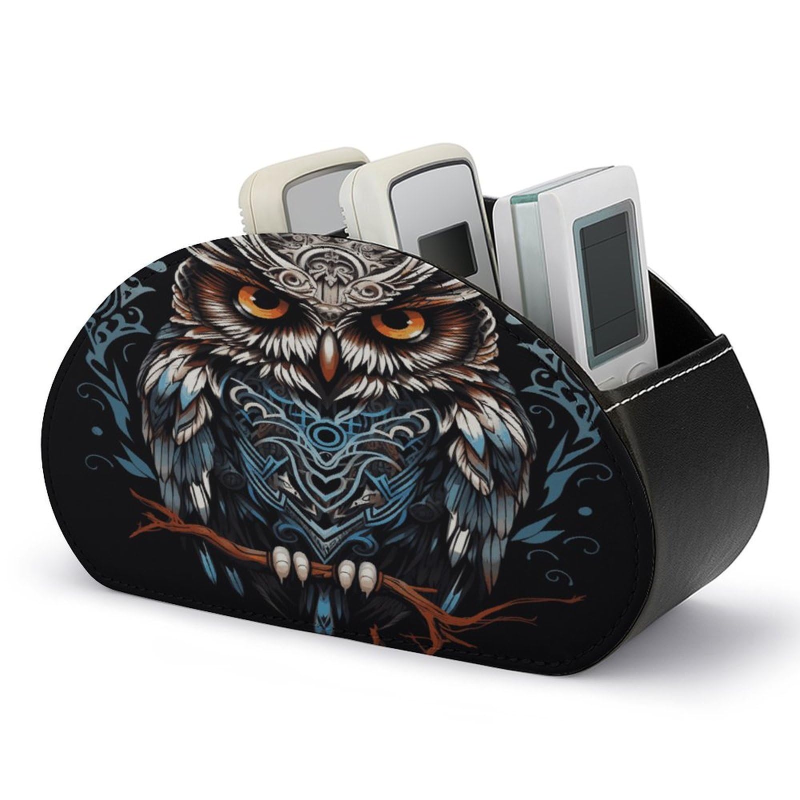 FekiLoot Owl Remote Control Holder with 5 Compartments Multi-functional TV Remote Caddy Organizer Leather TV Remote Holder Desktop Organizer Store for Bedside Table Office Desk