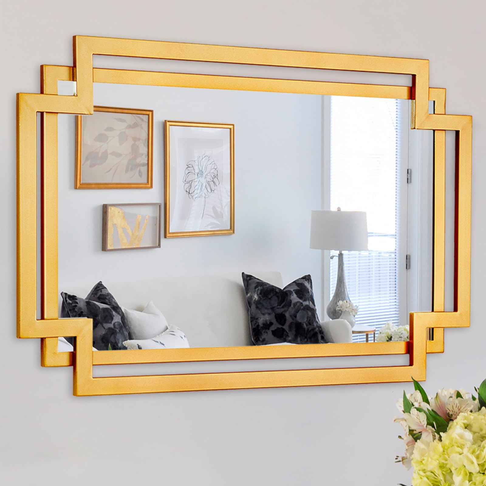 POZINO Specchio Da Bagno In Legno 60x120 Cm - Dorato Con Cornice Arrotondata, Rettangolare Per Lavabo, Soggiorno E Camera - 4