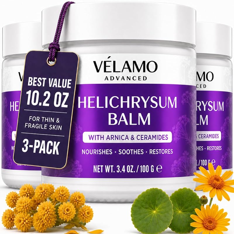 Bálsamo facial e corporal VELAMO ADVANCED com Helichrysum, Arnica, Ceramidas, Centella e Esqualano, 3 potes de 100 mL
