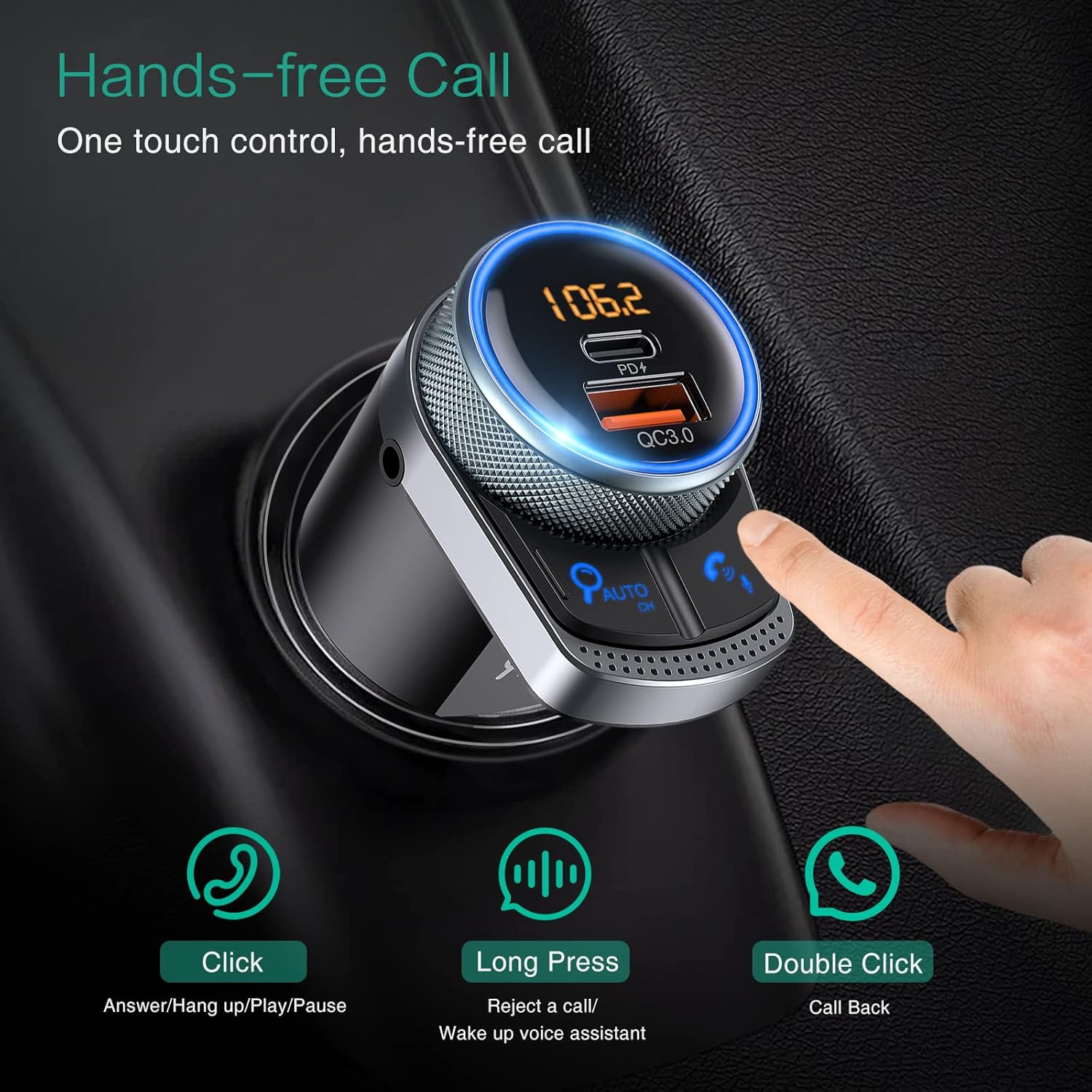 ORIA Bluetooth 5.1 Car FM Transmitter with AUX Out, Wireless Radio