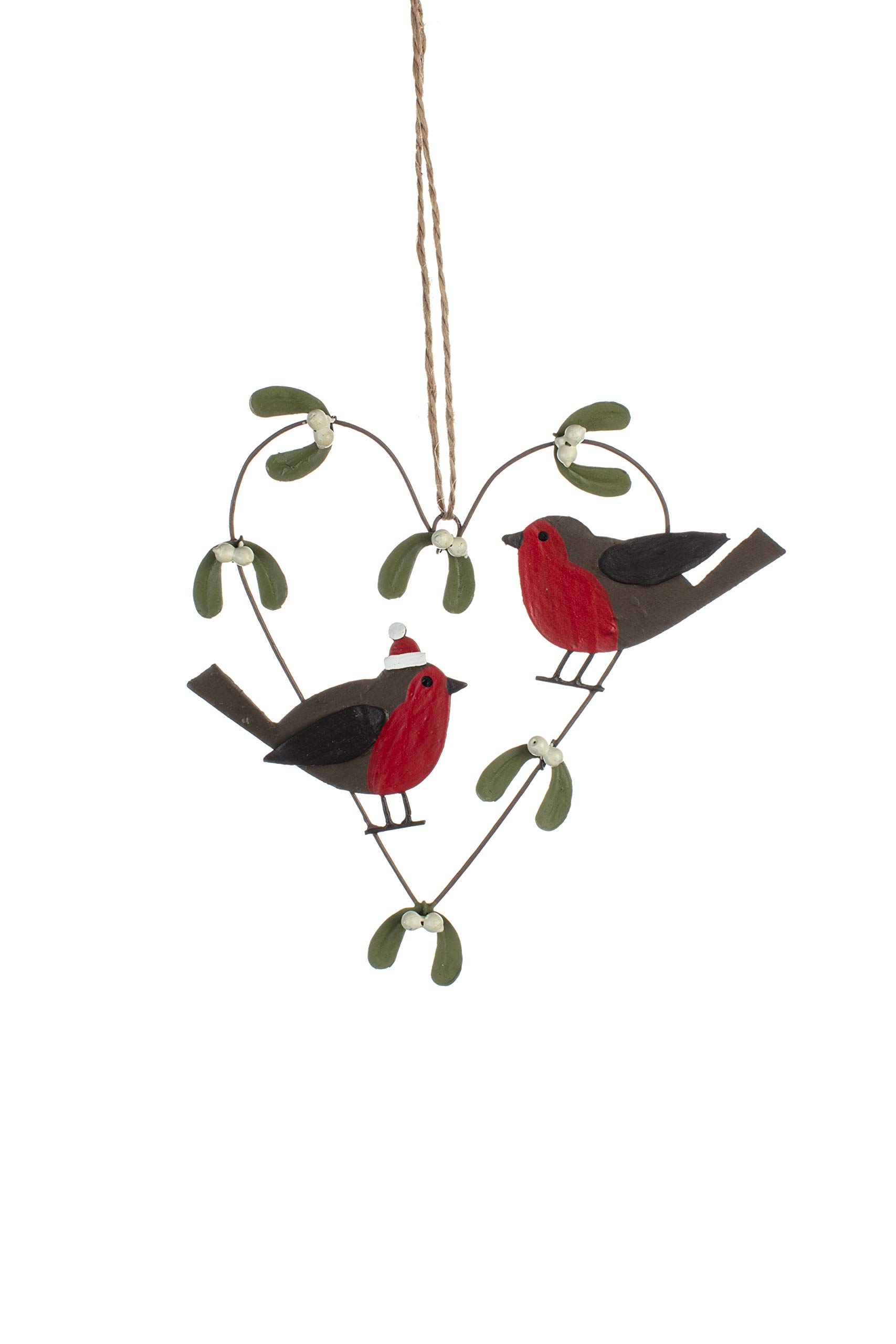 Shoeless Joe Red - Christmas Robin & Mistletoe Heart Hanger