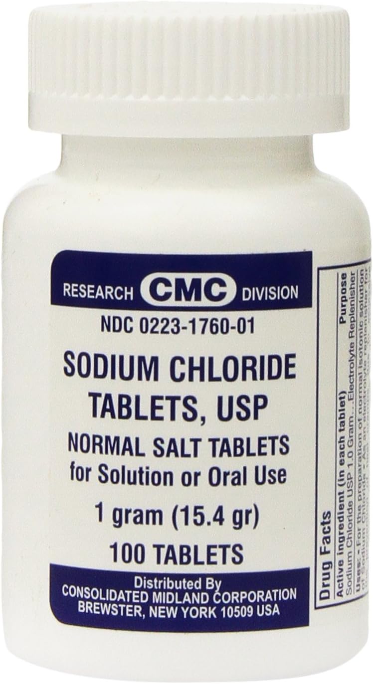 Sodium Chloride Tablets 1 Gm, USP Normal Salt Tablets - 100 Tablets (Pack of 3)