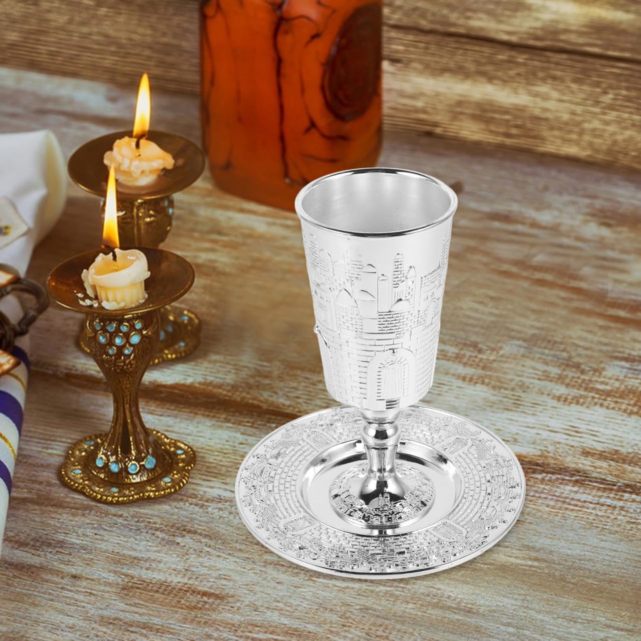 FOMIYES Ensemble Tasse De Kiddouch Et Soucoupe En Alliage De Zinc Pour Shabbat Et FêTes Juives Verre De Kiddouch Shabbat Sacré DéCorations De Vacances JudaïQues CéRéMonie Traditionnelle