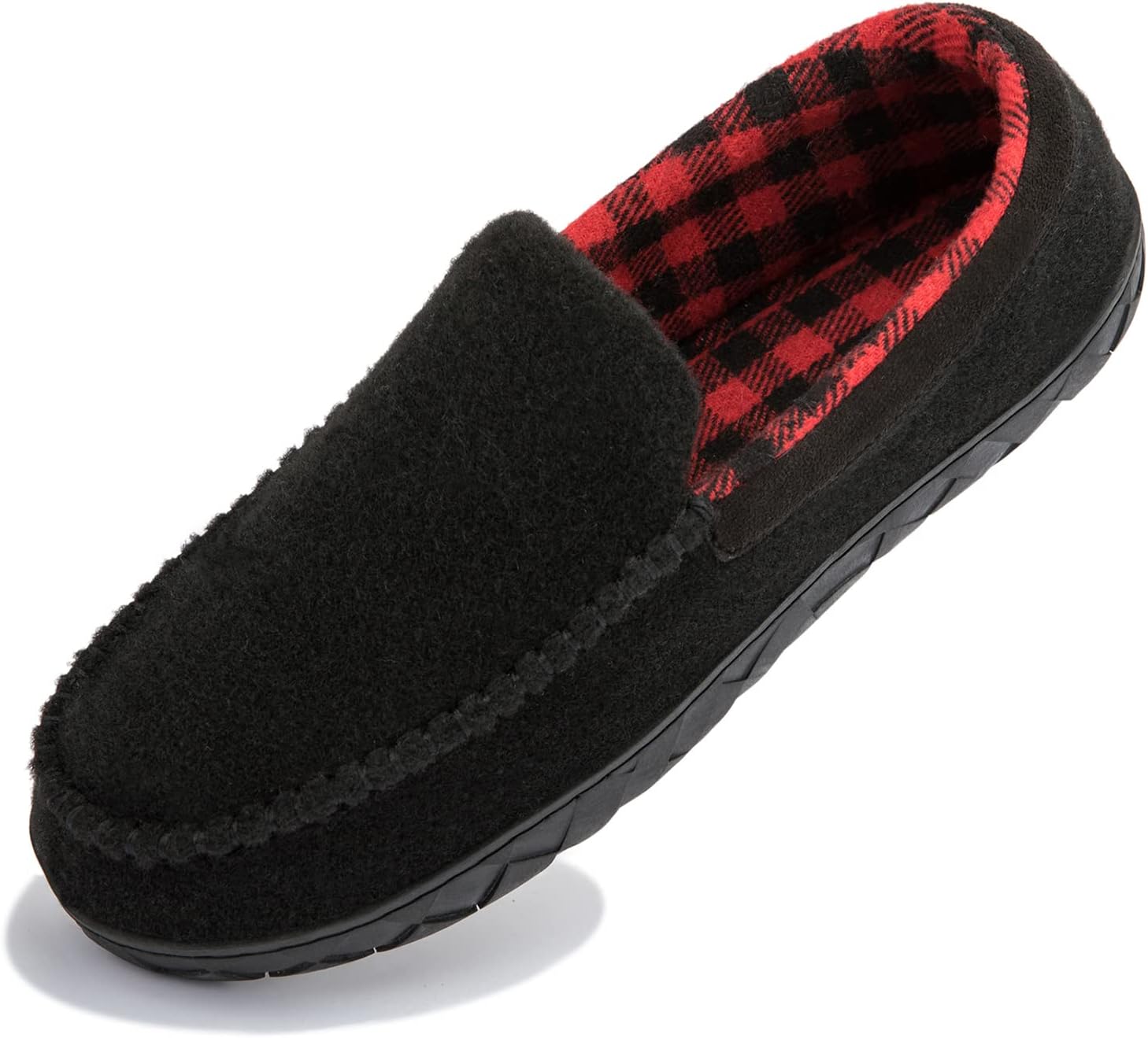NewDenBerMen's Moccasin Slippers Warm Memory Foam Felted Wool Plush Shearling Lined Slip on Indoor Outdoor House Shoes