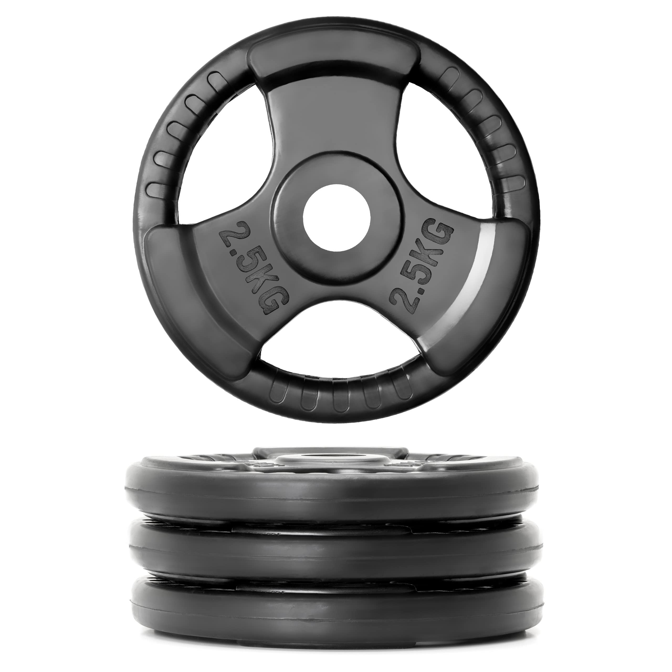 Hantelscheiben 2er Set Gewichtsplatte je 2,5 kg Gusseisen Gripper Gummi schwarz 5 kg Fitness Krafttraining Bodybuilding Workout Gewichtheben Reha