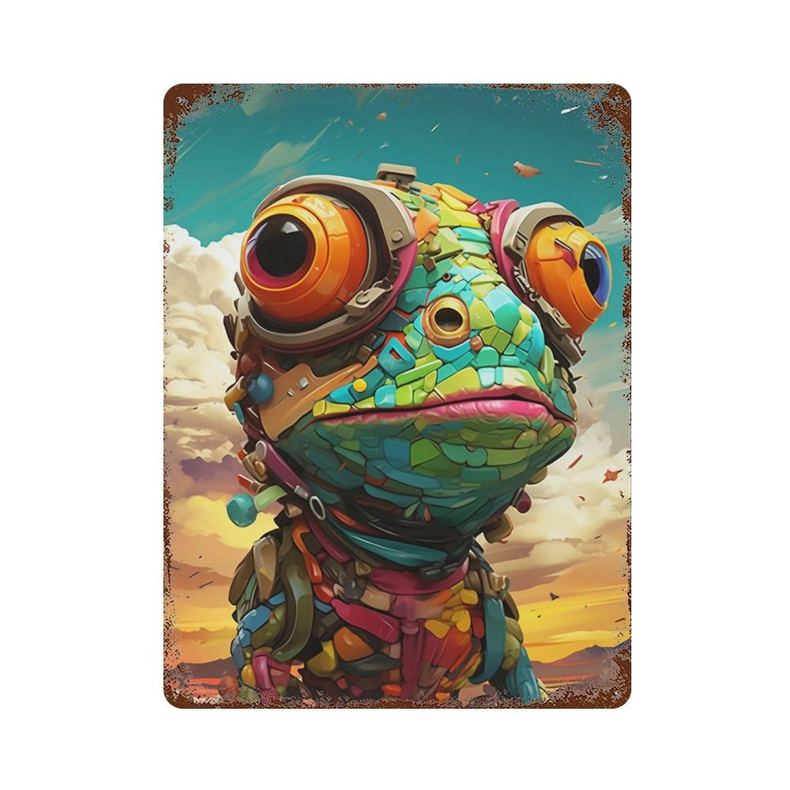 Steampunk Chameleon Art Print-2 Decorative Tin Sign 15.7"x11.8", Farmhouse Wall Decor for Garage, Bar And Workshop Decor