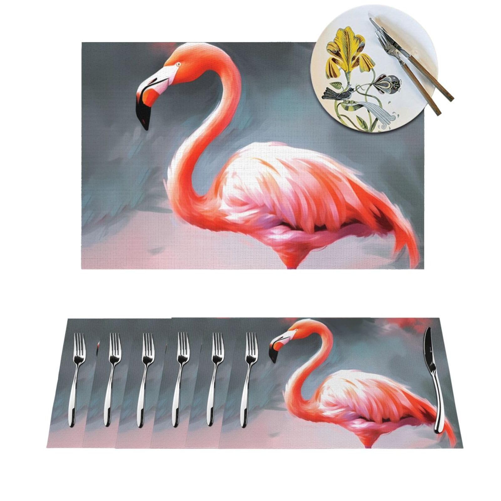 Sets de table antidérapants PVC motif flamant rose pour cuisine et salle à manger