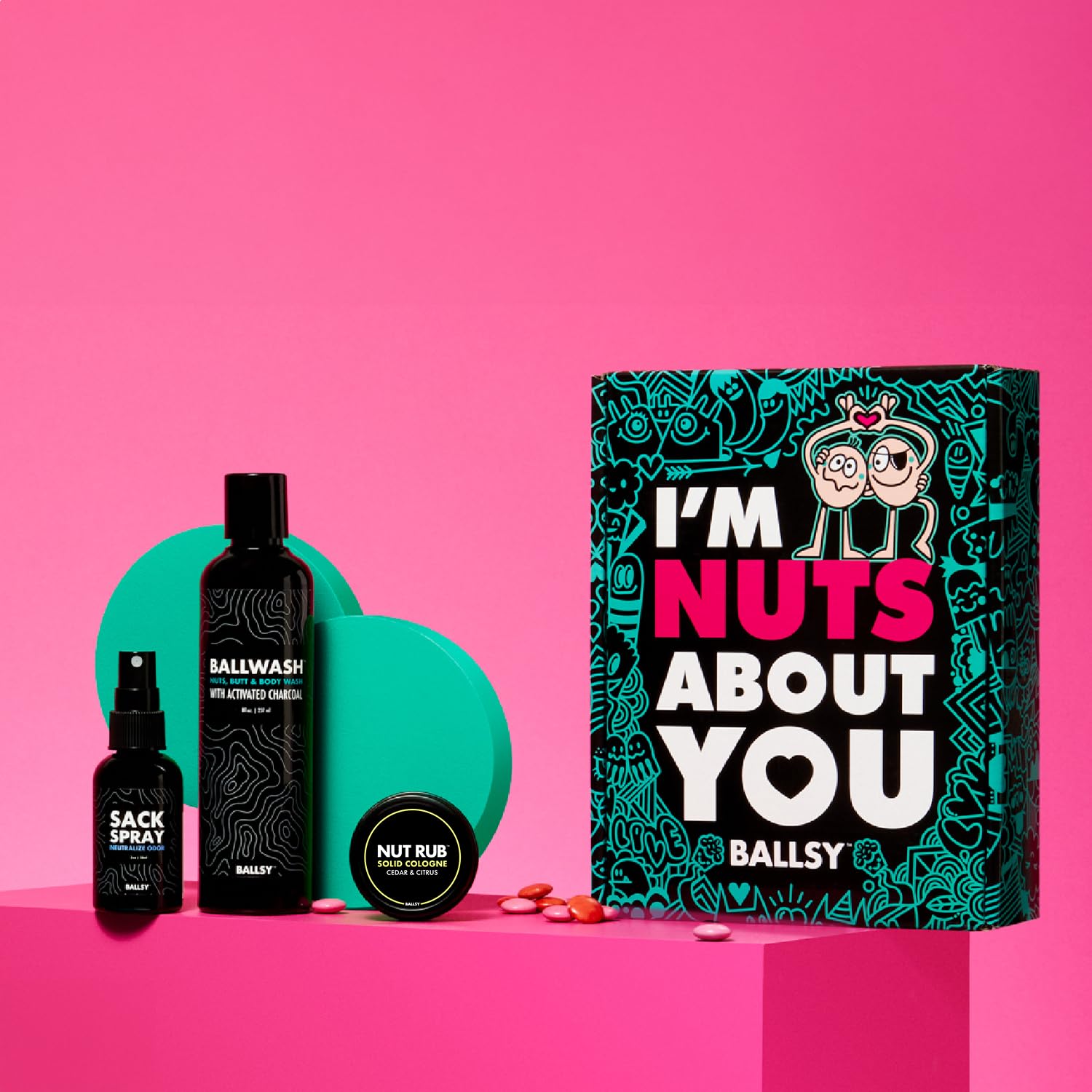 Ballsy Nuts About You Sack Pack, Men's Fresh Kit, Gift for Valentine's Day, Includes Ballwash, Sack Spray and NutRub, Citrus & Cedar