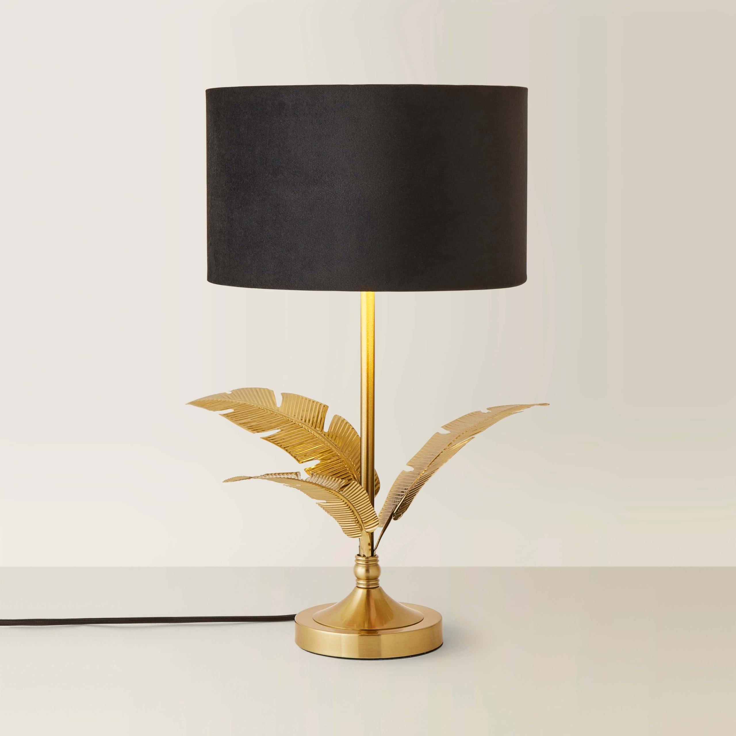 ValueLights | Christina Black Velvet with Gold Inner Drum Shade Gold Palm Leaf Table Lamp | Table Lamps, Home Décor & Improvement Essential