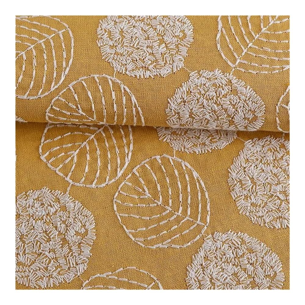 Tessuto ricamato in cotone e lino con fiori fatti a mano, alla moda, per vestiti, borse, cucito (bianco, 90 x 120 cm)