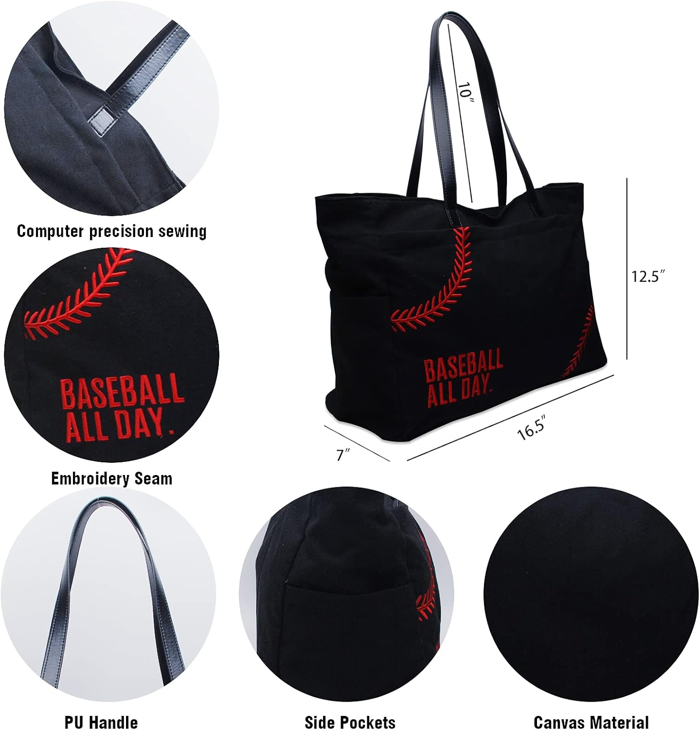 Gabigaba Woman Baseball Tote Handbag Large Oversize Casual Canvas Sports Mom Beach Travel Bag - Image 6