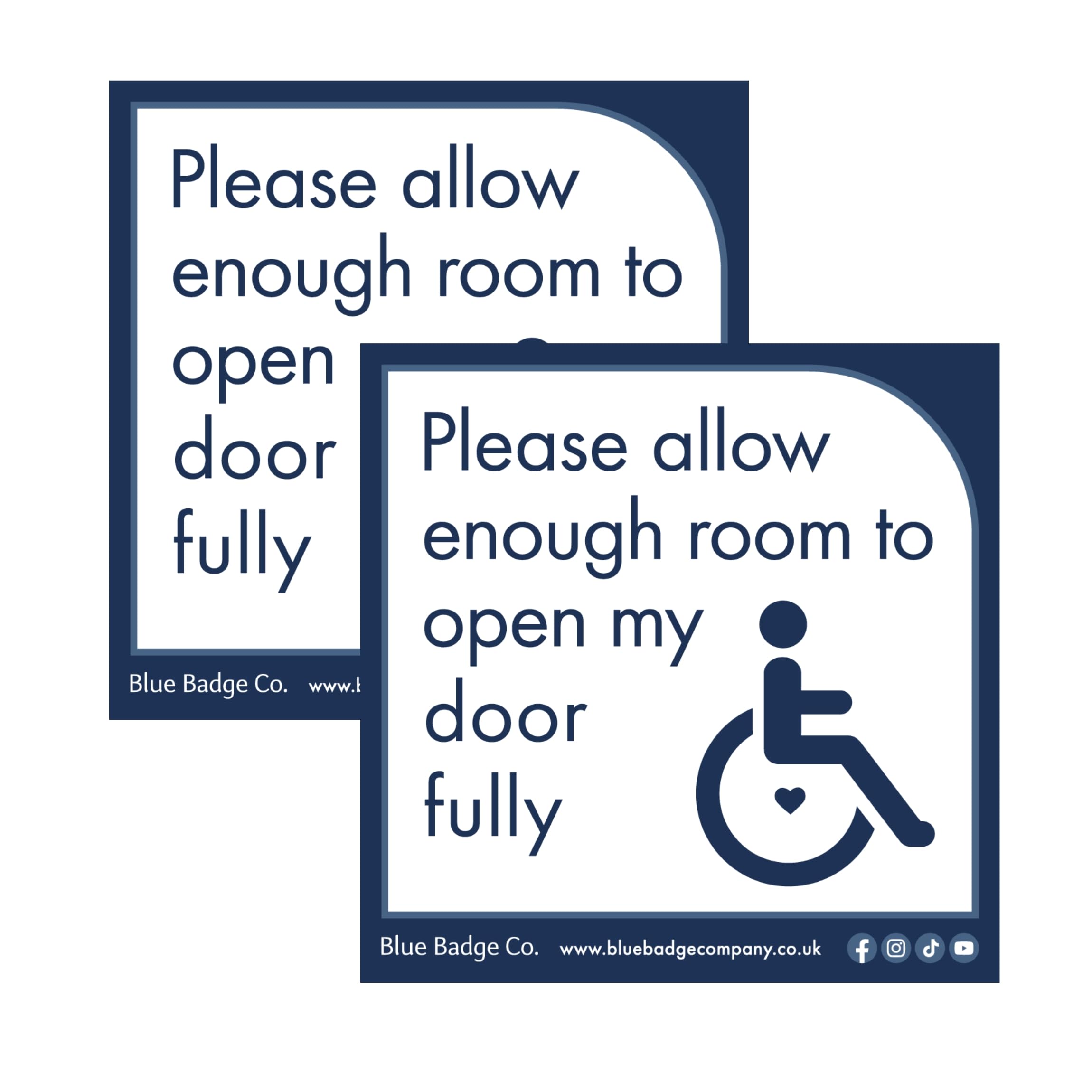 Blue Badge Bbc_cs2 White Disabled Car Window Sticker 2 Pack Square – “Please Allow Enough Room To Open My Door Fully” Disability Parking Awareness Vinyl Decals
