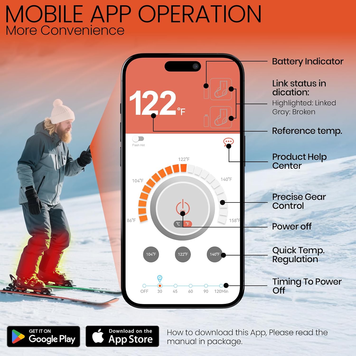 Merino Wool Heated Socks, 7.4V Rechargeable Battery Up to 10-Hour, APP-Controlled Electric Ski Socks for Men Women, Snowboarding, Hunting, Camping - Image 5