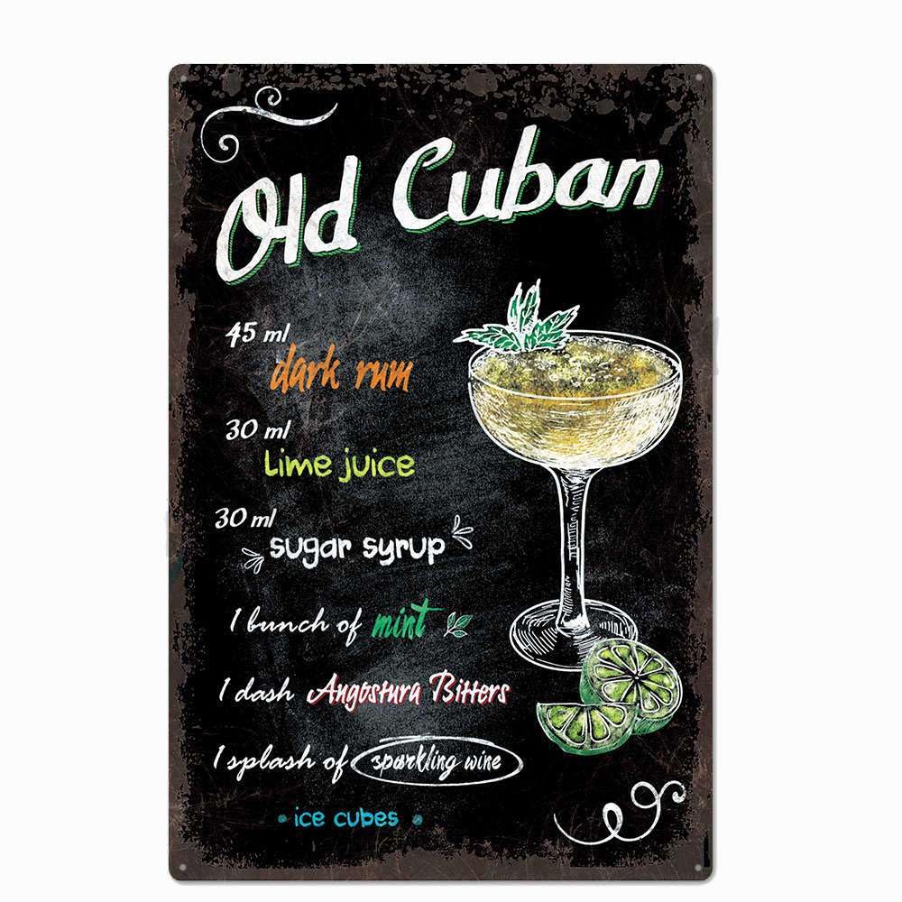 Cocktail Bar - Metal Tin Sign Retro Vintage Plaque Set of 4