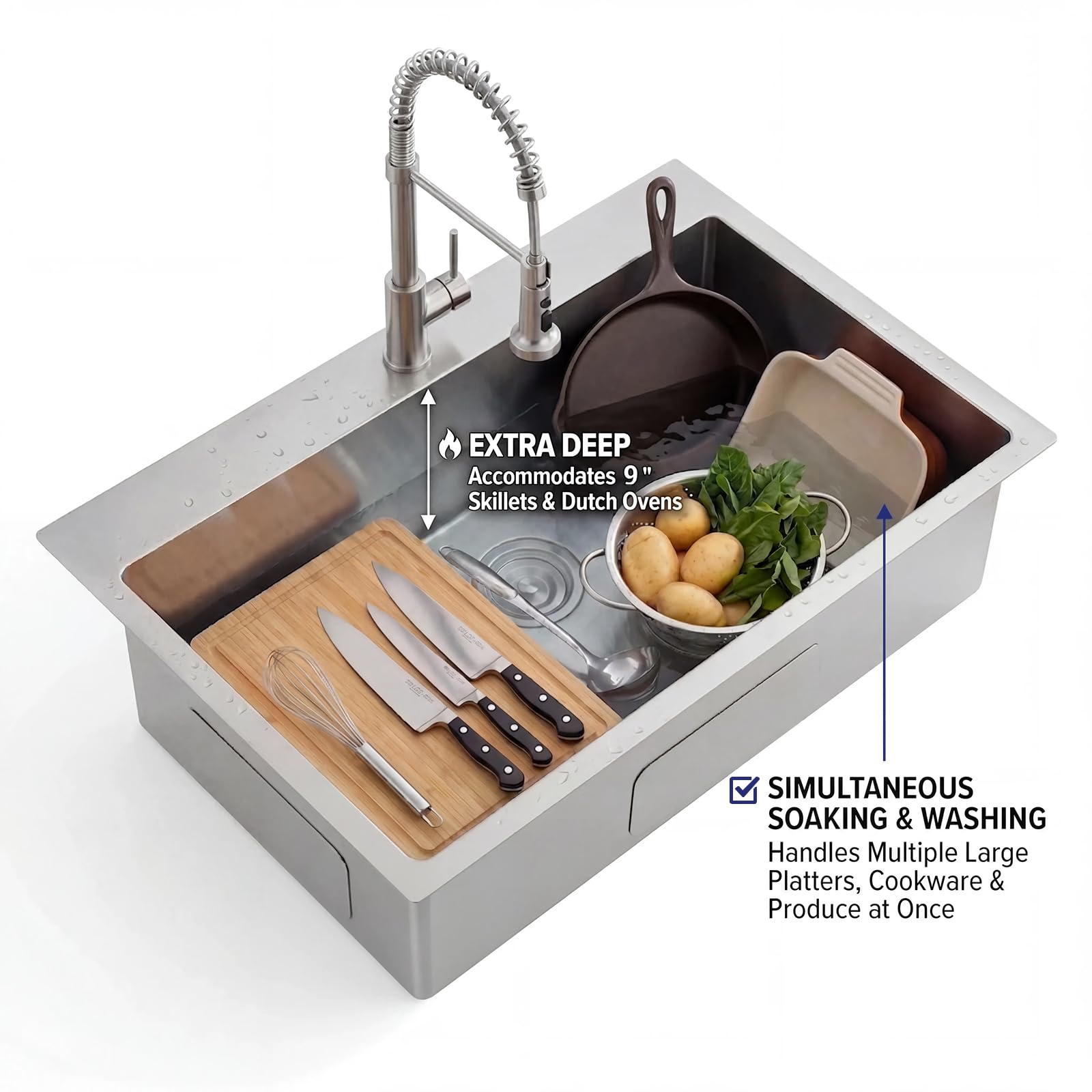 VAPSINT Küchenspüle, 55,9 x 45,7 cm, 304 Edelstahl, 55,9 cm, Topmount Wet Bar Spüle, 16 Gauge Bürste, Nickel, für den Außenbereich, kleine Einzelschüssel, Wohnmobil, Waschküche, Vorbereitungsspüle mit