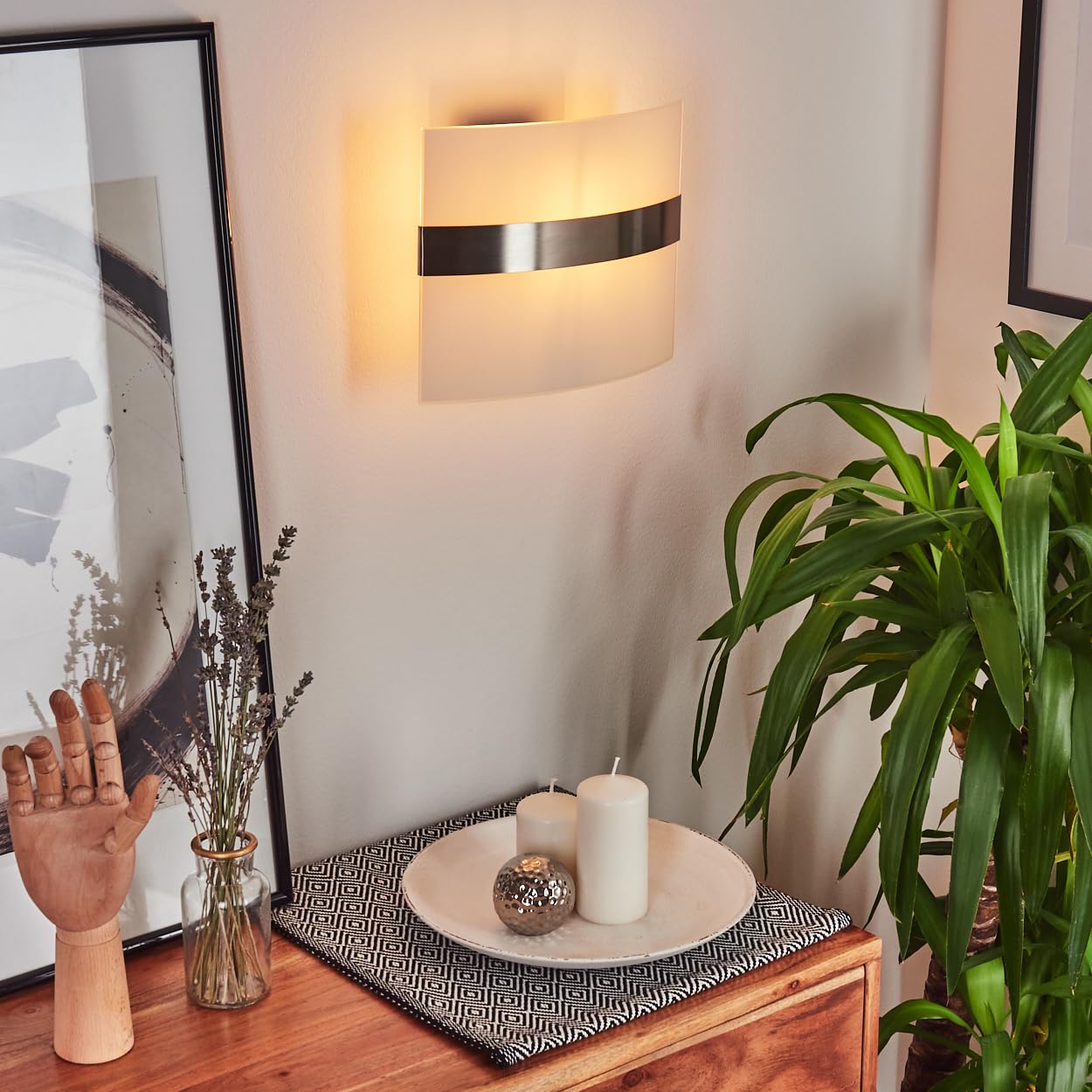 hofstein Avellino wall lamp, wall lamp Made of Glass/Metal in Brushed Steel, wall spot with up&Down Effect, 1-Flame, 1 x E27, wall Spotlight with Light Effect, Without Bulbs