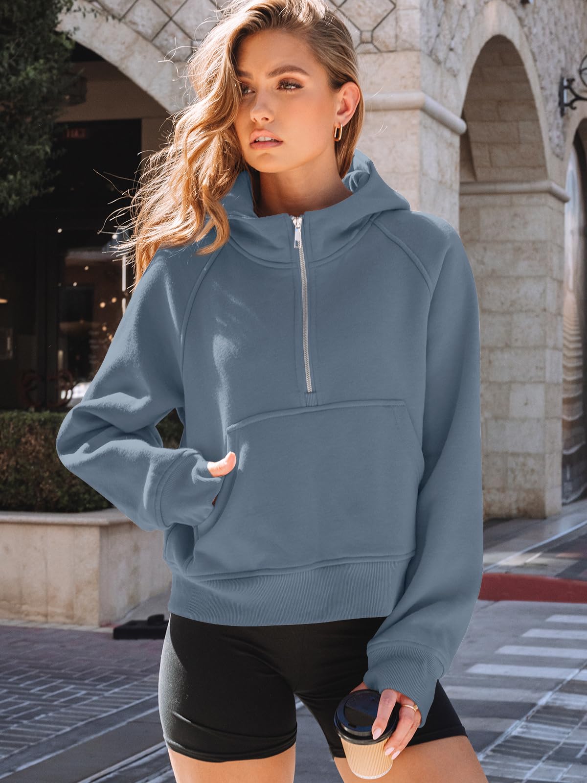 AUTOMET Womens Hoodies Fleece Fall Fashion Outfits Workout Sweatshirts Y2k Winter Zip Up Jackets Oversized Tops Clothes 2025 GreyBlue S