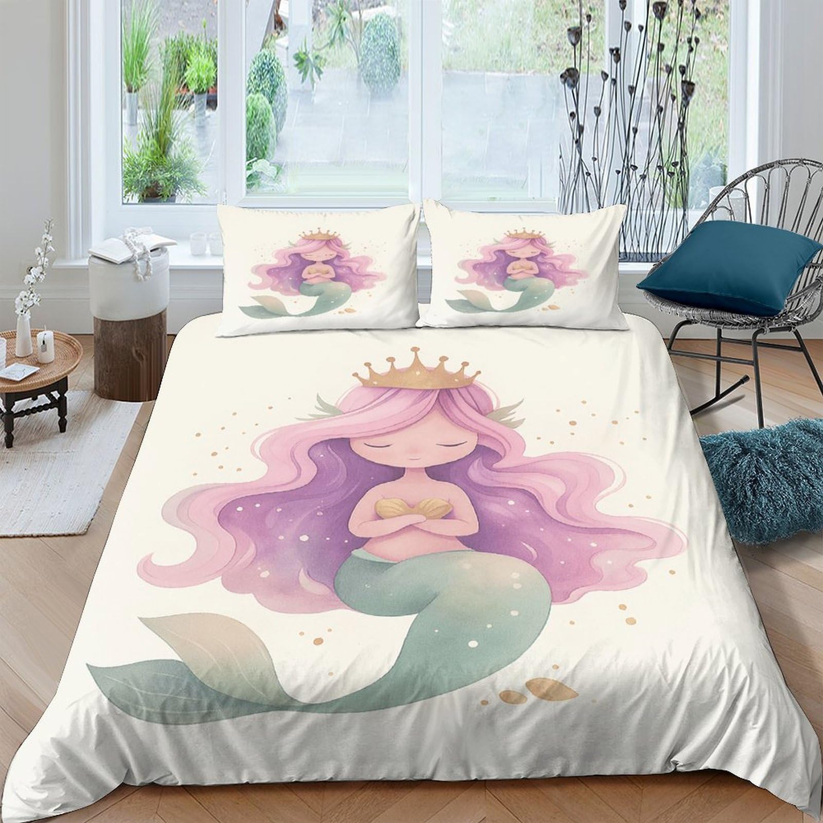 Ctjqhvkz Style-8 3D Printed Mermaid Princess Fitted Sheet Microfiber Soft Pastel Bed Cover For Bedroom Guest Room Decor Single（135X200cm）
