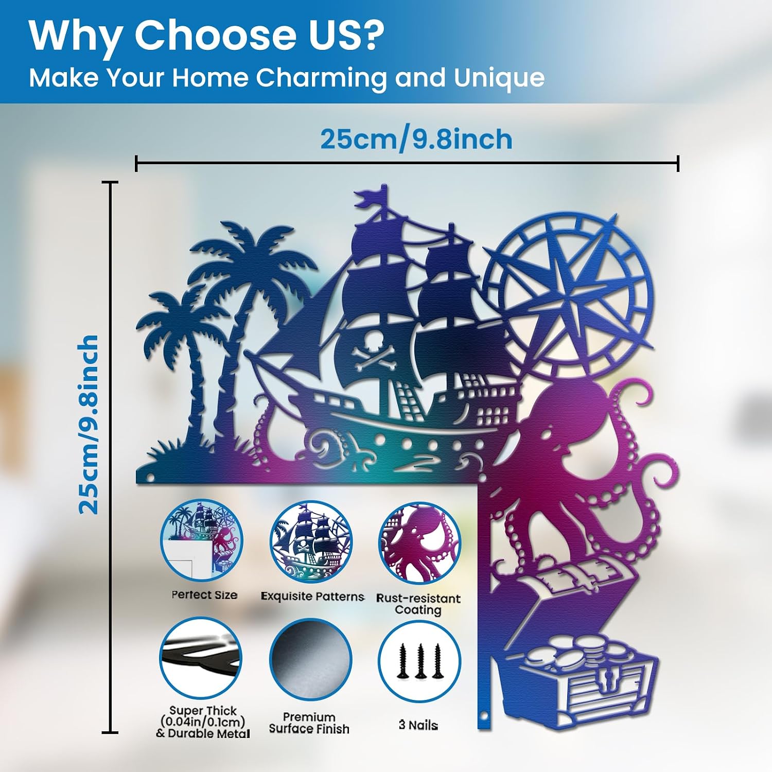 CUTHOLLOW Pirate Ship Octopus Metal Door Frame Decoration image 2
