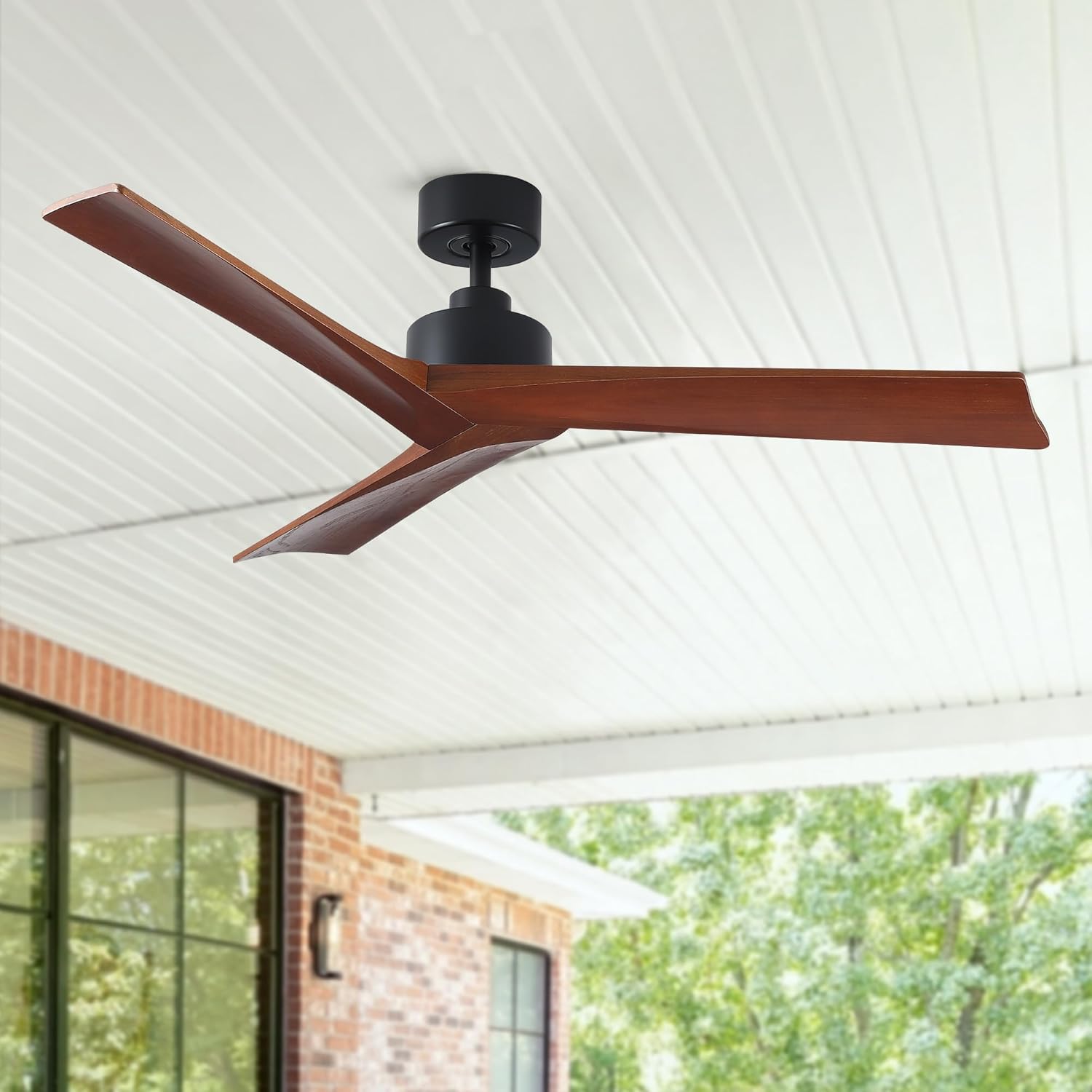52" Black Low Profile Ceiling Fan Without Light, Reversible Motor, 3 Speeds, Garage, Heavy-Duty, Anti-Corrosion