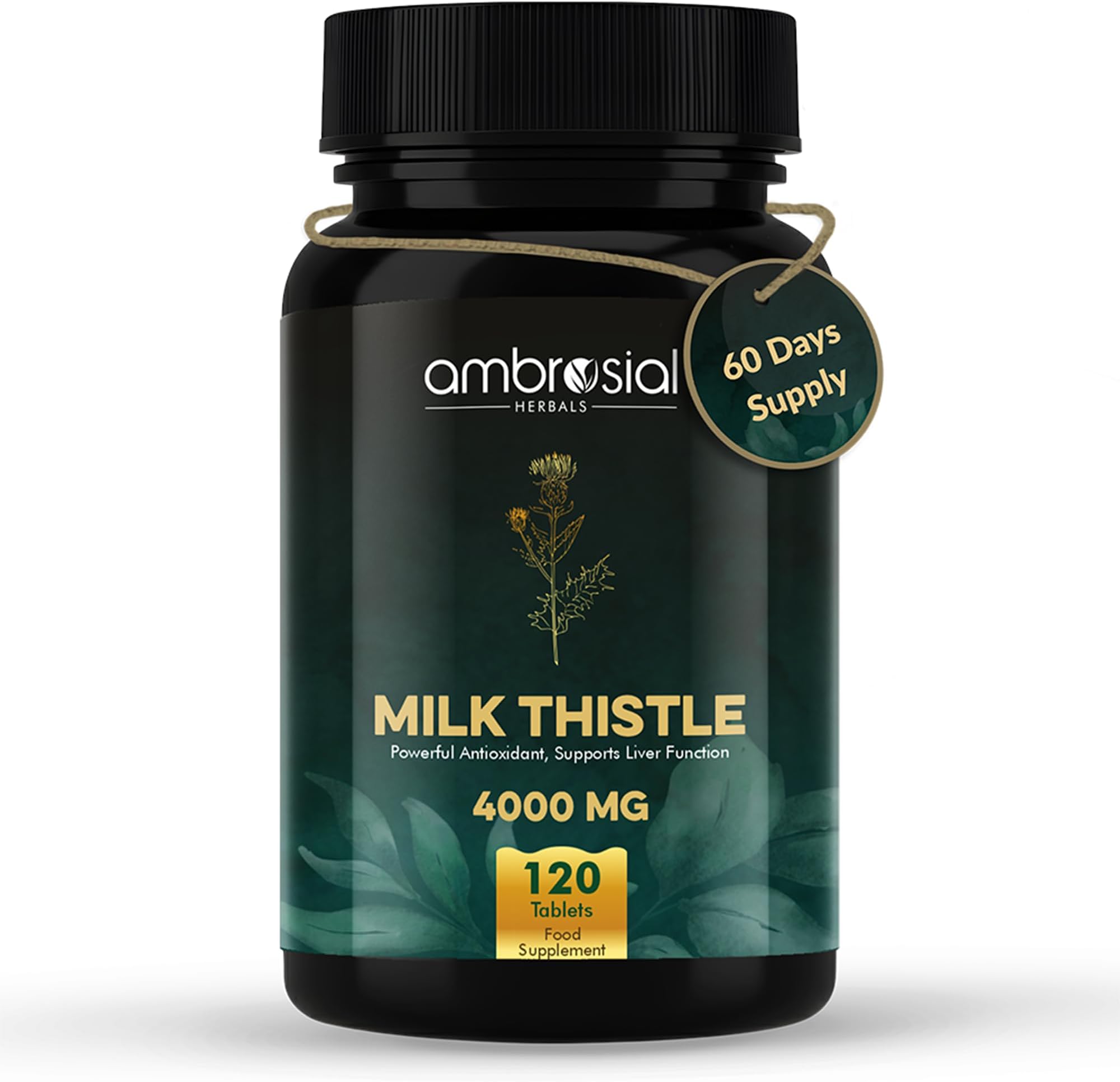 Milk Thistle 4000 mg | High Strength Liver Support Antioxidant | Liver Detox Supplement (Pack of 1-120 Tablets)
