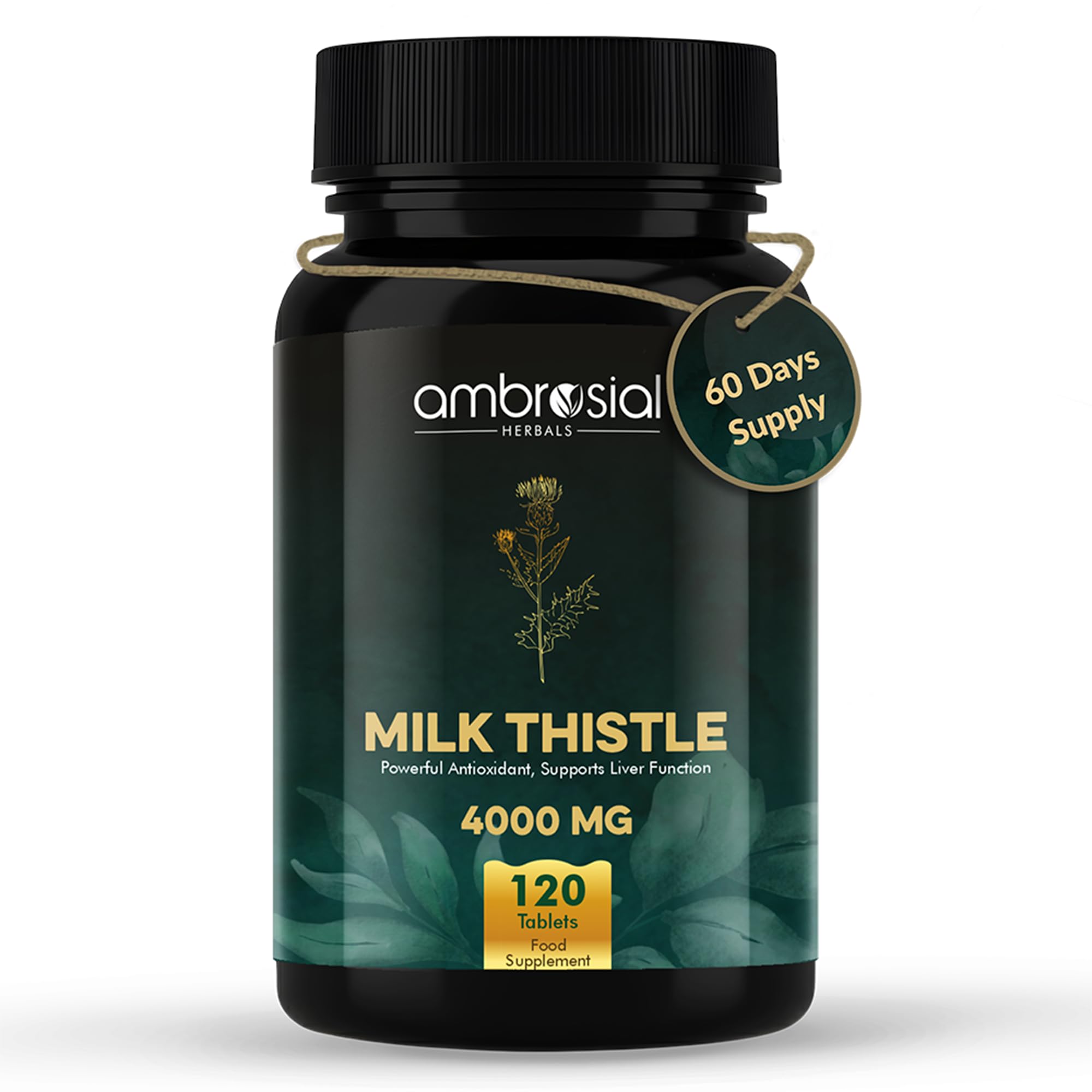 Ambrosial Milk Thistle 4000 mg | High Strength Liver Support Antioxidant | Liver Detox Supplement (Pack of 1-120 Tablets)