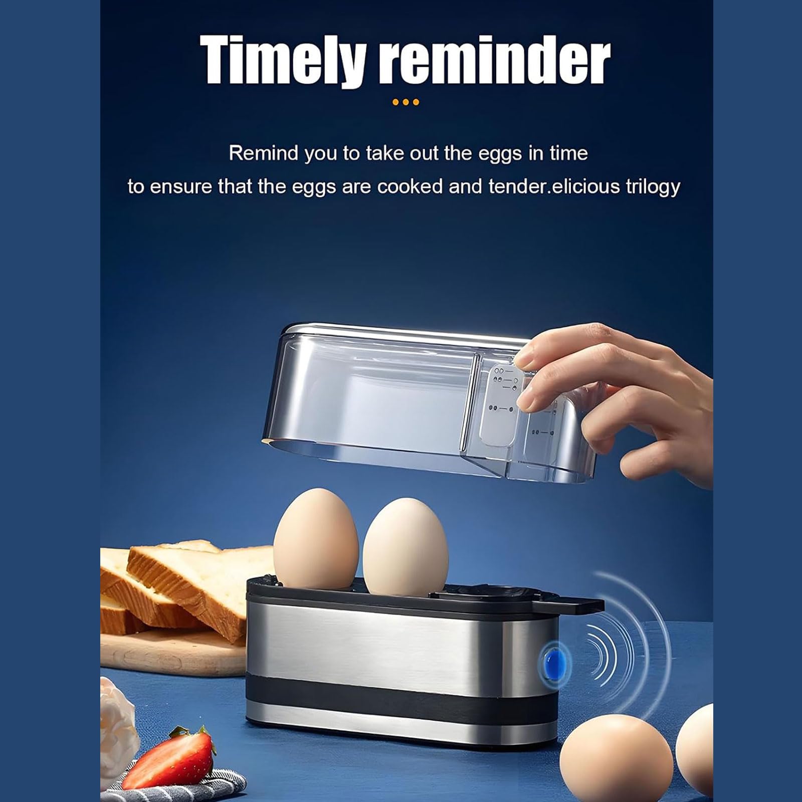 Cocedor de Huevos Inteligente 250W, Eléctrico para 2 Huevos