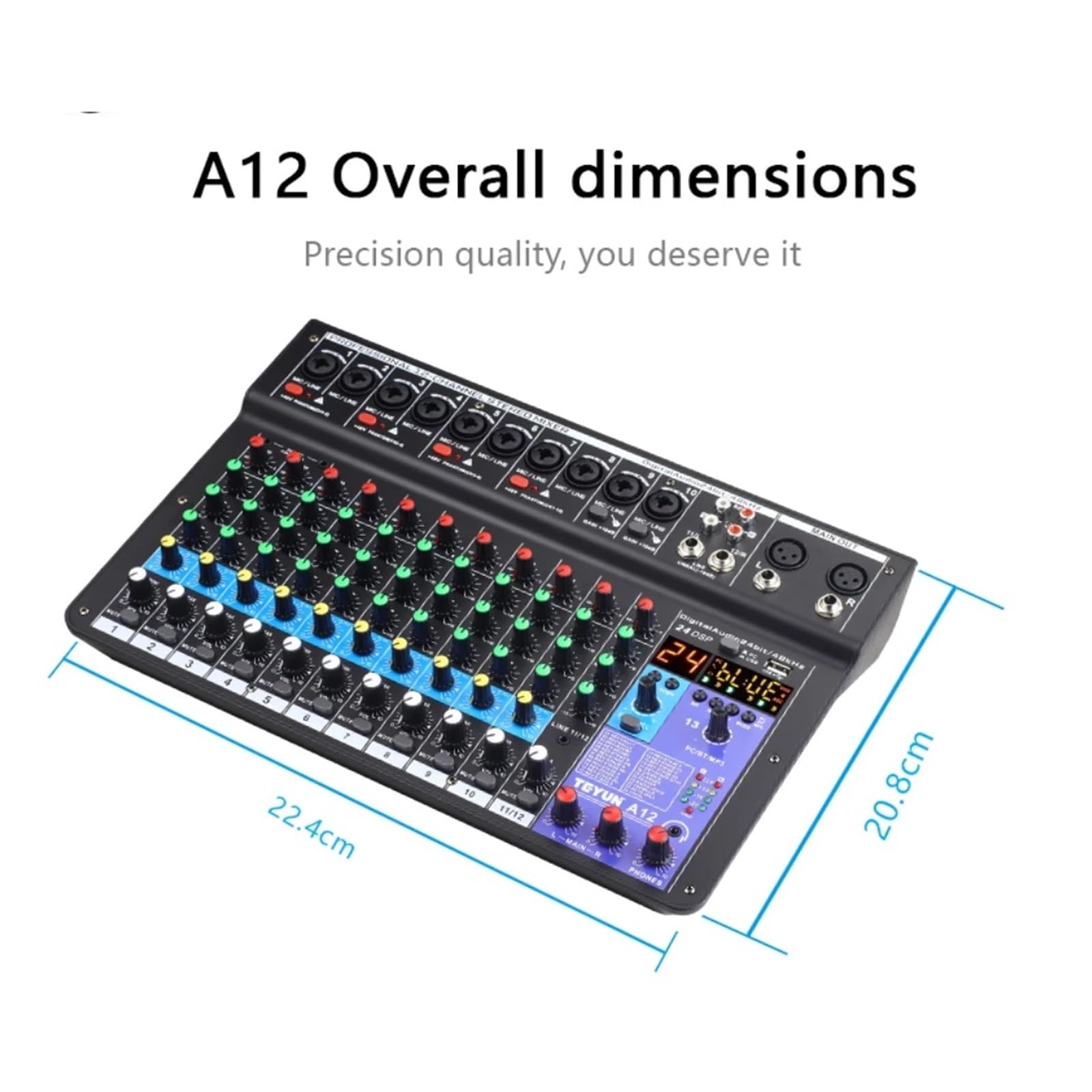 Mixer per DJ, Mixer A12 canali Mixer Portatile Professionale Scheda da Tavolo MP3 Digitale Ingresso Computer 48v Numero di Alimentazione A6 A8