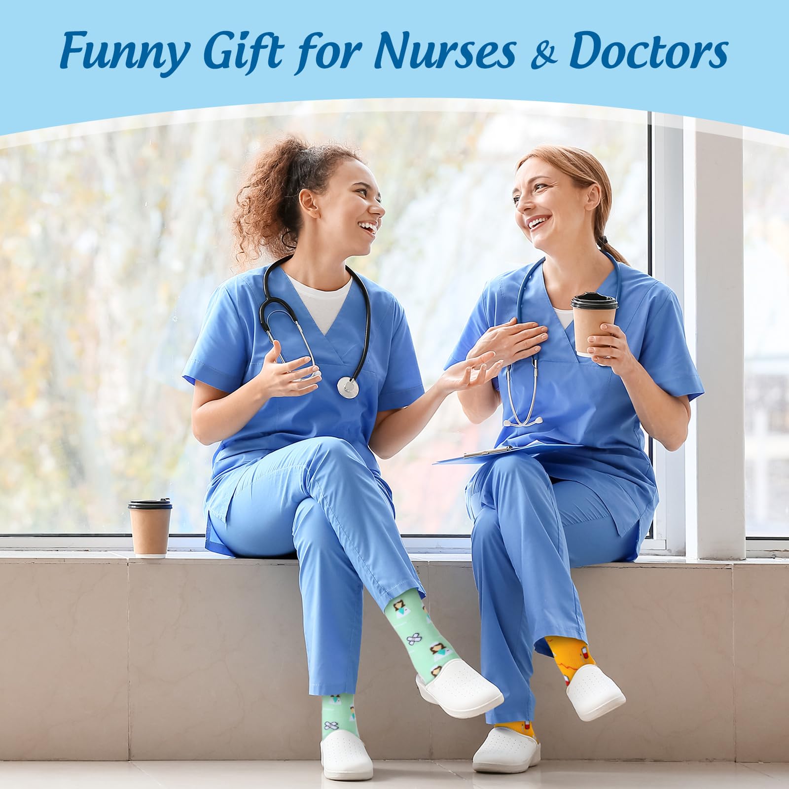 Hicarer 8 Calcetines Enfermera Divertidos Mujer Estampados Algodón Calcetines Agradecimiento Regalos Enfermera Médicos