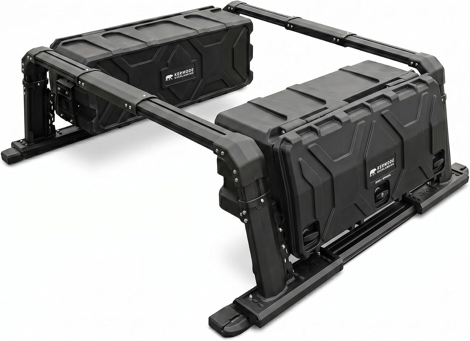 Truck Bed Rack System with 2 Large Pod Boxes, Adjustable, Supports Roof Top Tents and Heavy Equipment, Universal Truck Bed Rack, Overland Truck Bed Rack, Load Capacity 550 Lbs, Black-Kermode