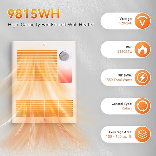 Miniatura 5 de Calentador de pared de alta capacidad 9815Wh, calentador de pared de alta capacidad, con termostato ajustable integrado, compatible con