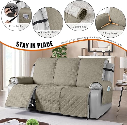 Miniatura 2 de VANSOFY Funda impermeable para sofá reclinable, funda para sofá, lavable y reclinable, protector de muebles con correas elásticas, bolsillo para