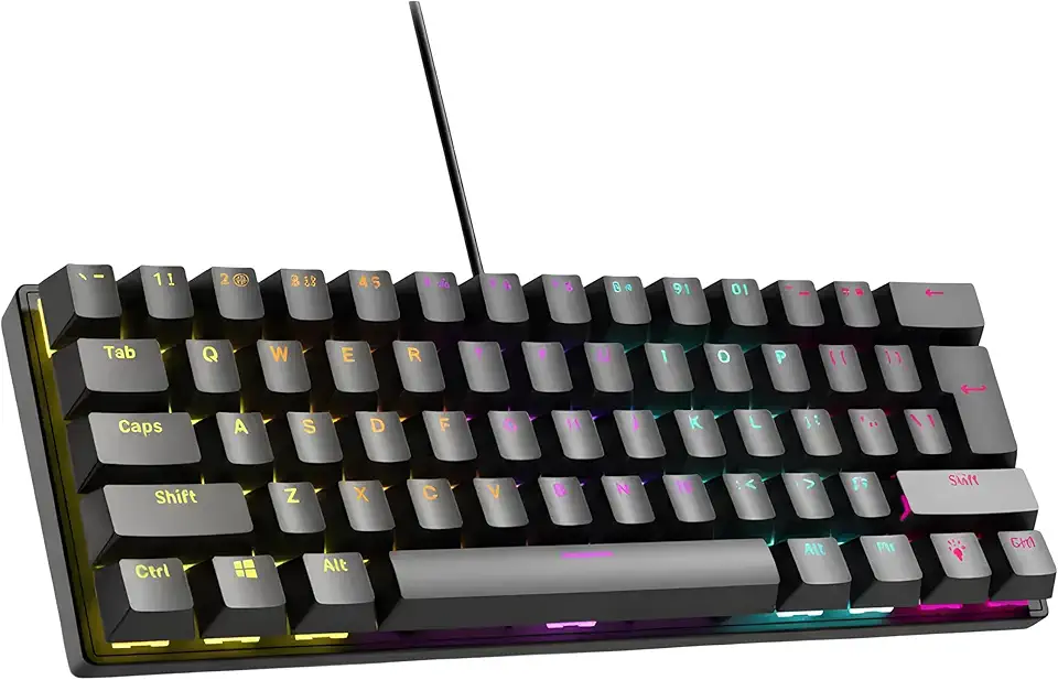 Teclado Mecânico Gamer 60% RGB, Switch Blue YH, QWERTY, Retroiluminação RGB com 12 Efeitos, 63 Teclas, USB 2.0, Preto, Anti-Ghosting