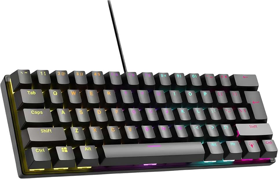 Teclado Mecânico Gamer 60% RGB, Switch Blue YH, QWERTY, Retroiluminação RGB com 12 Efeitos, 63 Teclas, USB 2.0, Preto, Anti-Ghosting