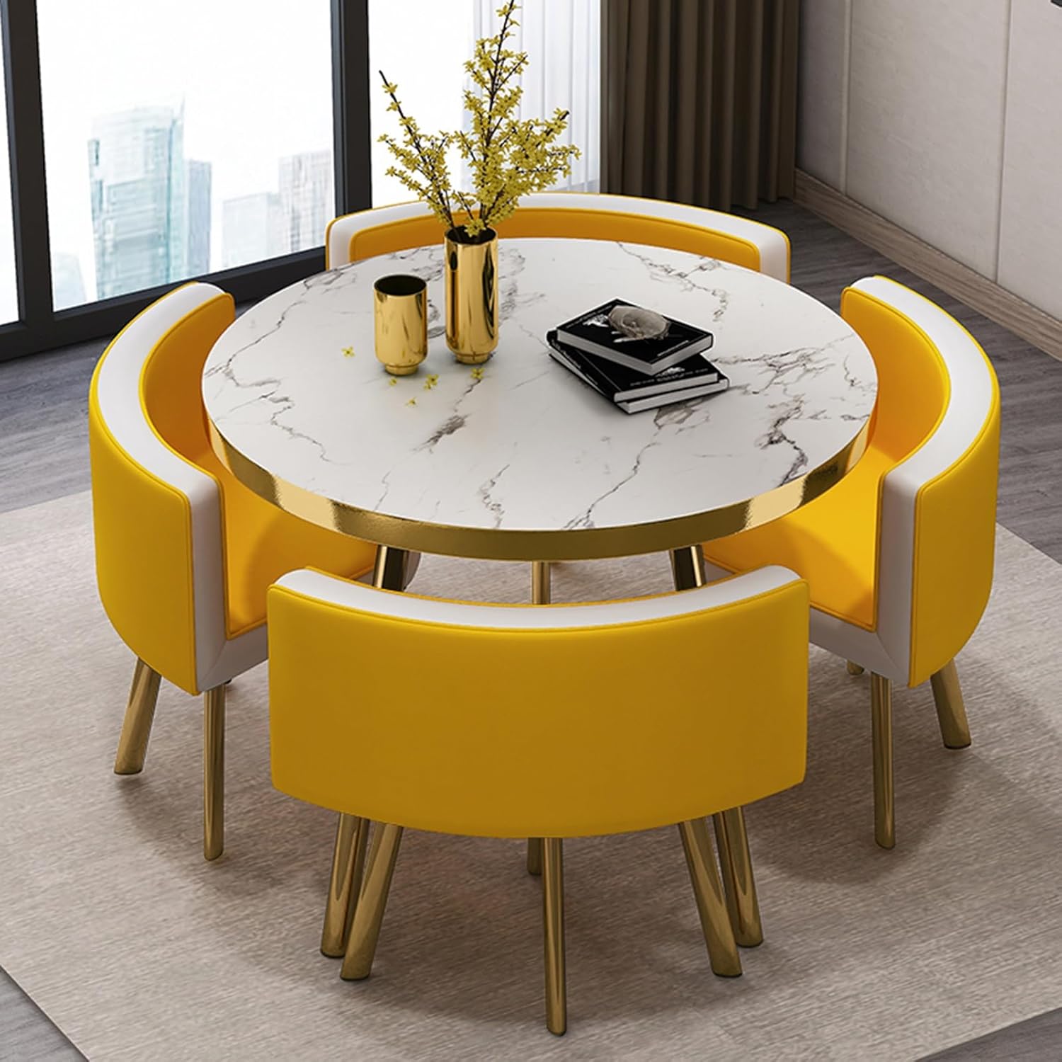 Office Reception Room Club Table and Chair Set Reception Table and Chair Combination Negotiation Table Office Shops Meetings Small Round Tables Office Conference Desk PU Faux Leather Chairs