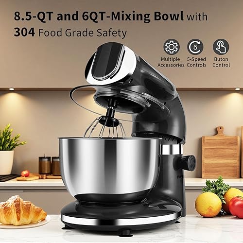 Miniatura 4 de Aifeel Stand Mixer All Metal, Multifunctional LCD Display Electric Kitchen Food Mixer,800W 8 Speed Mixer Noodle Maker with 1.5L Blender,6.5 QT Bowl,
