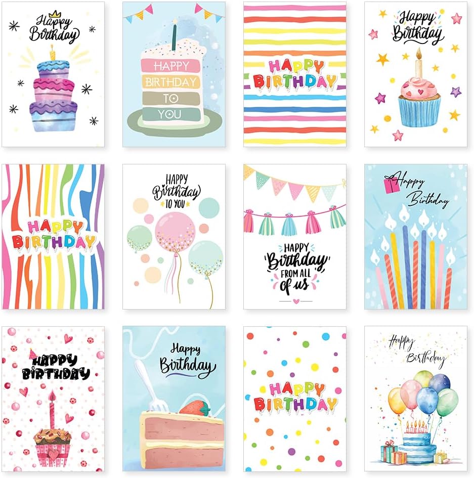Premify Birthday Cards Multipack Of 24, Birthday Card Set Includes 24 Mixed Happy Birthday Card Designs, Blank Inside, Bulk Birthday Cards & Envelopes - View #12