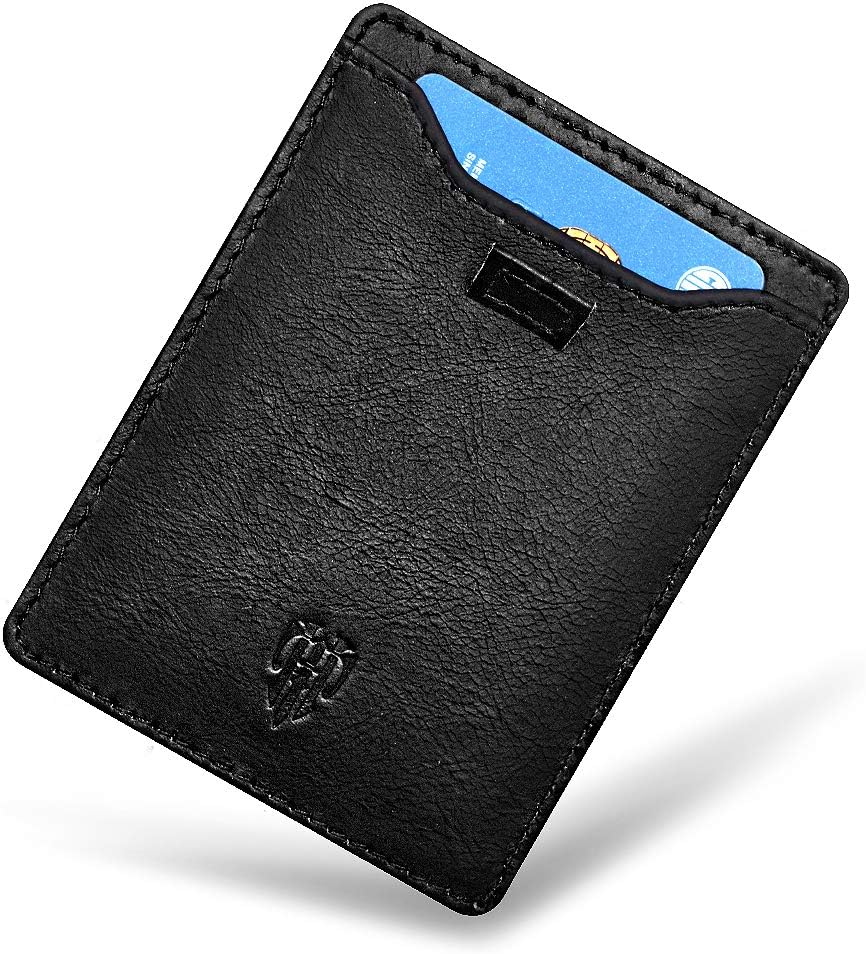 TIANHOO Leather Credit Card Holder Pocket Wallets with ID Window (Black)