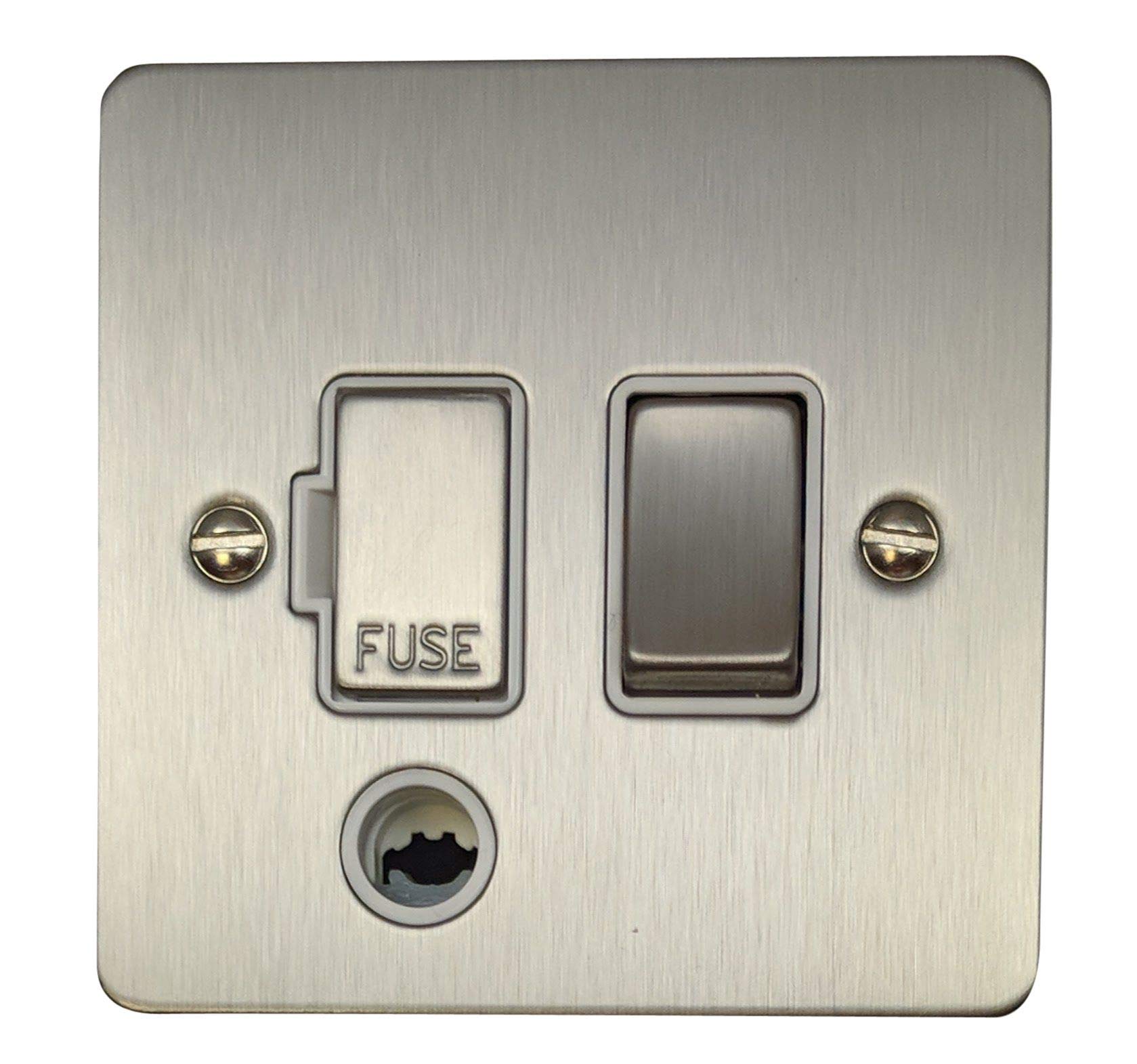 G&H Brassware G&H Fss256 Flat Plate Brushed Steel 1 Gang Fused Spur 13A Switched & Flex Outlet