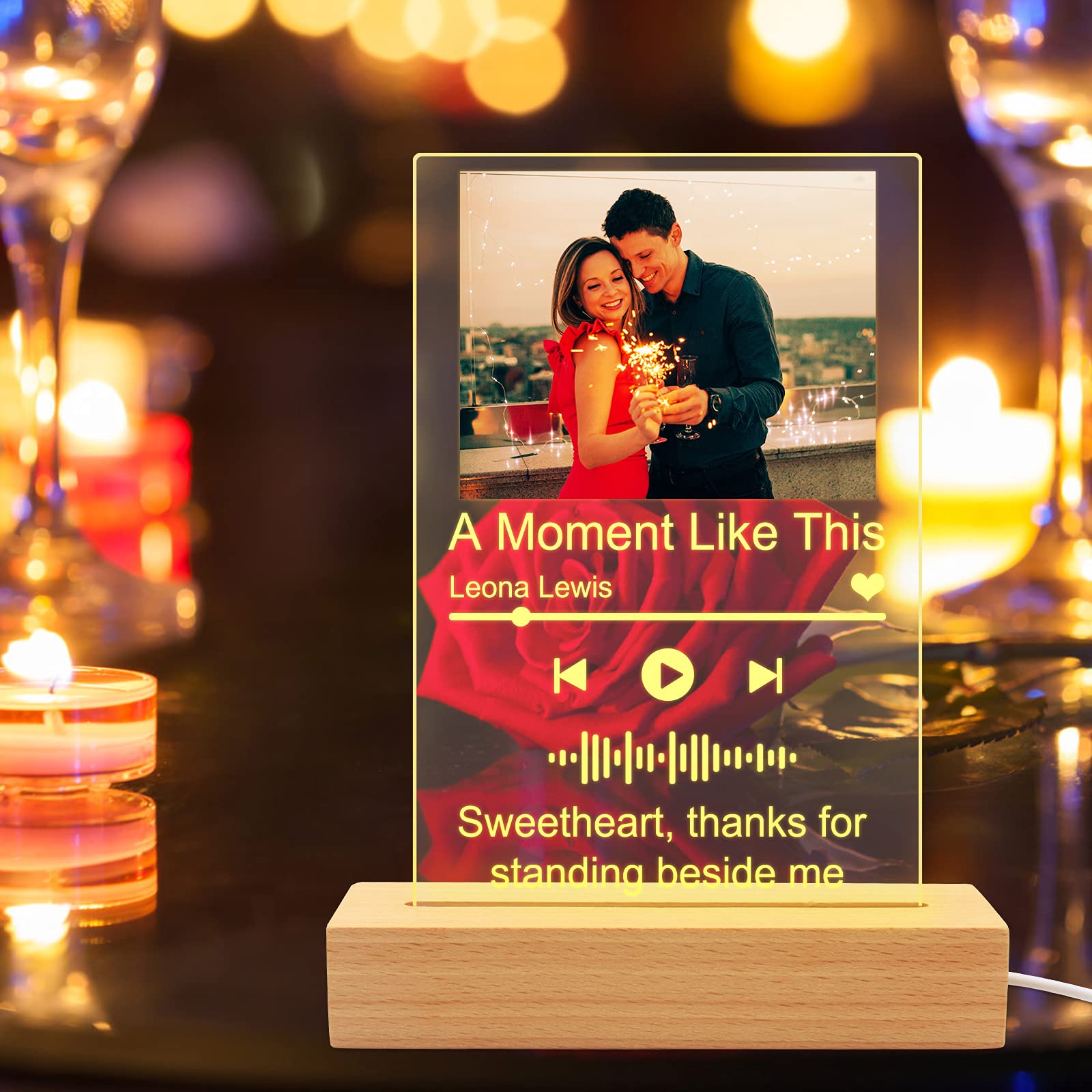 Music Glass Art Plaque Custom Night Light Scannable Personalized Photo Song Album Cover LED Lamp Customized Gift for Mothers Day,Fathers Day,Valentine’s Day,Christmas,Birthday Wedding Anniversary